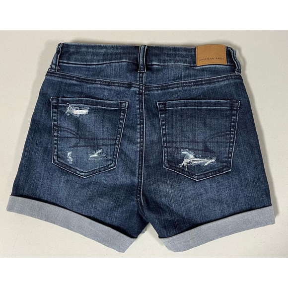 AE Dark Blue Distressed Stone-Washed Cuffed Denim Jean Shorts Bottoms Size 0 🤍 - Picture 2 of 2
